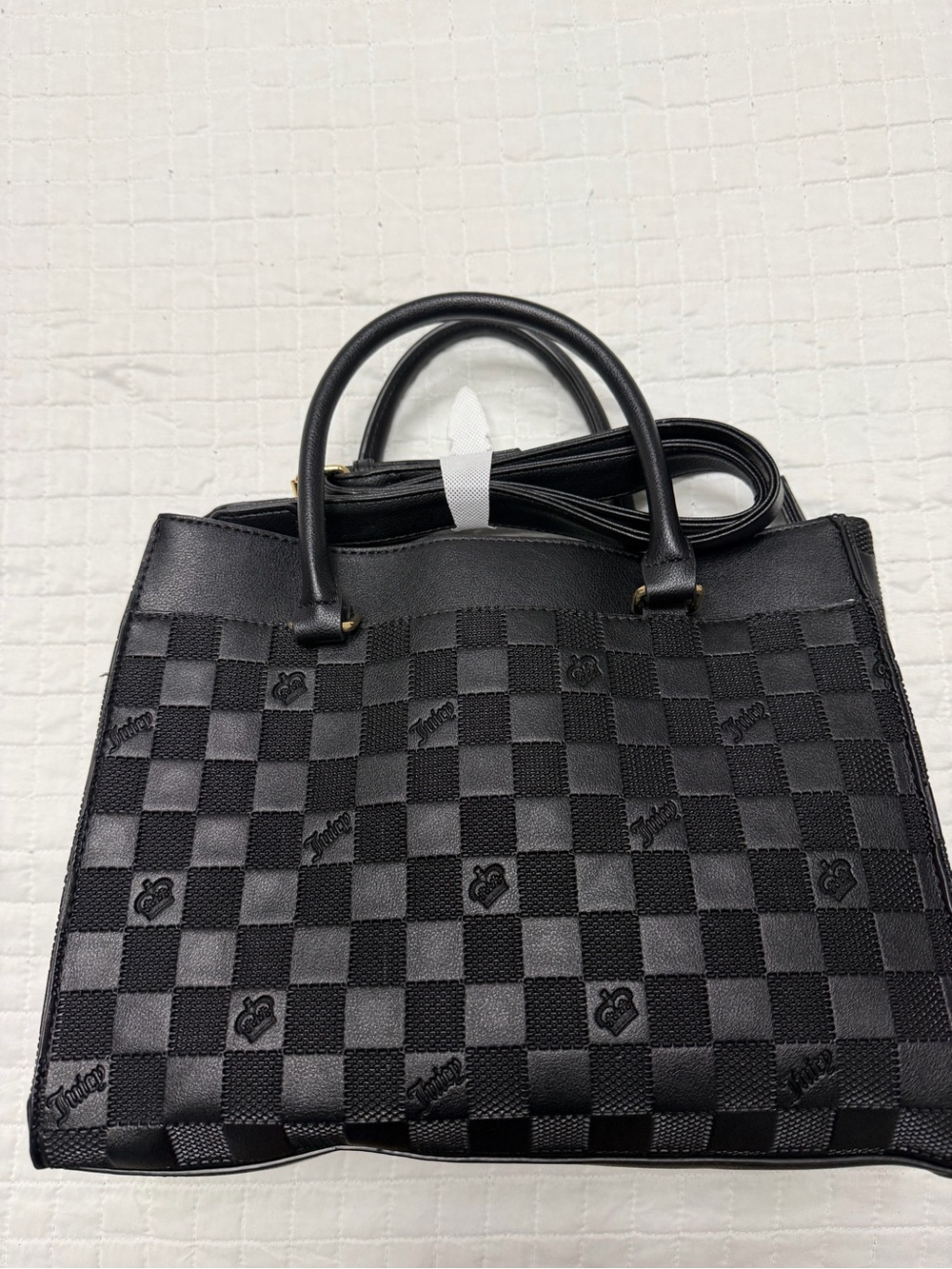 Juicy Couture Black Checkerboard Satchel Crossbody Bag NWT - Picture 6 of 10